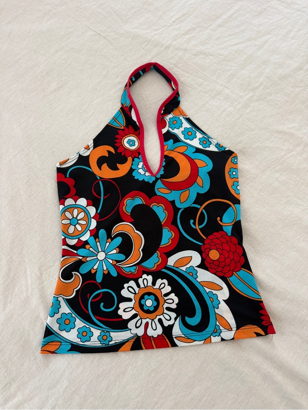RARE - M&b Vintage 90s/Y2K Psychedelic Floral Keyhole Halter Top - XS